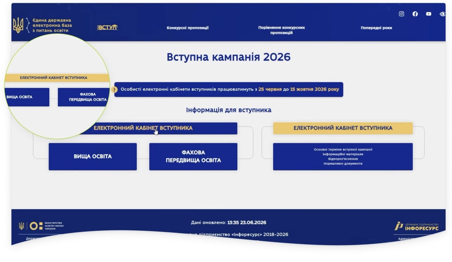 Початок реєстрації електронних кабінетів вступників на основі ПЗСО та НРК5: усе, що потрібно знати про вступ-2026